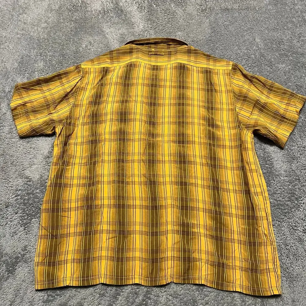 The North Face Shirt Mens XXL Yellow Brown Short Sleeve Performance Button Hike
